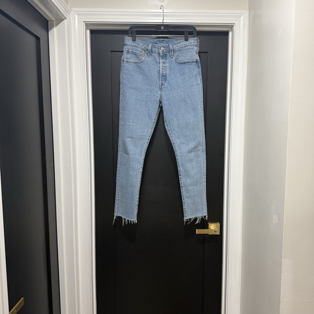 Levi's 501 S Skinny Filiforme Light Wash Button Fly Denim Jeans Sz 28 x 28